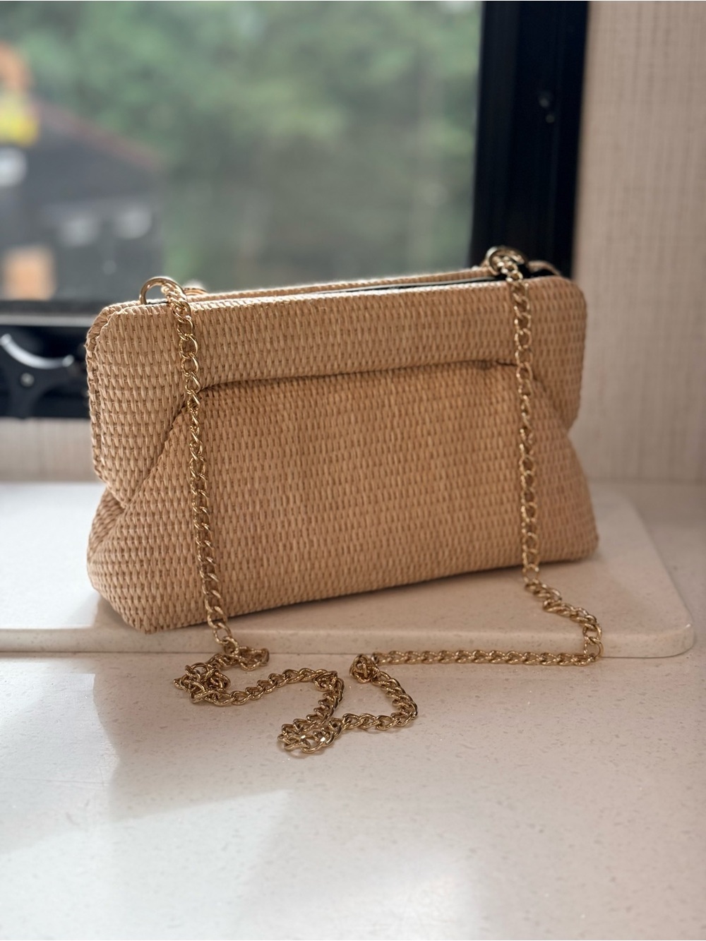 A New Day Woven Raffia Clutch Crossbody Bag Gold Chain Target